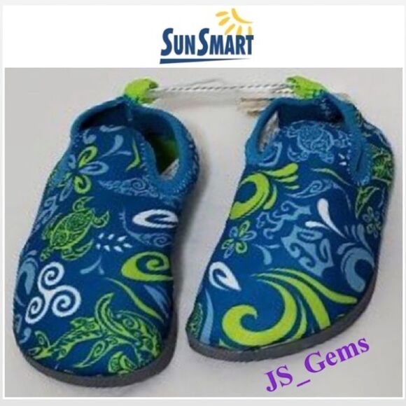 New Aqua Leisure Water Shoes Kid Blue Turtle Slip Ons - Picture 1 of 15